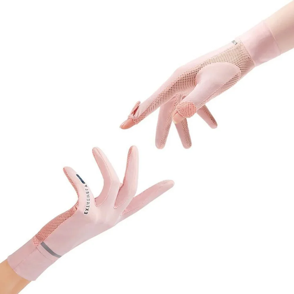 Women's Protection Outdoor Driving Fingerless Pink Gloves Silicone Print